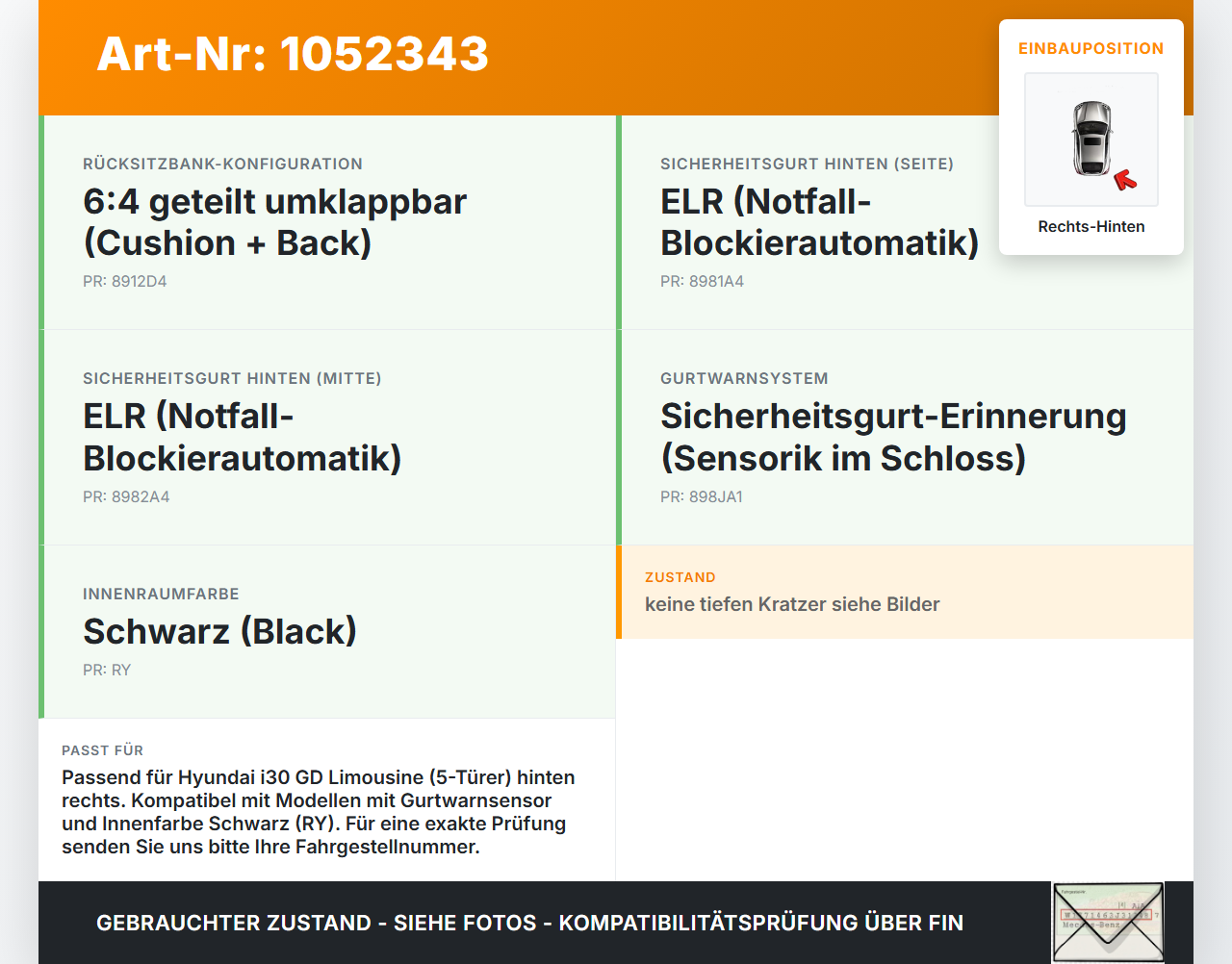 Hyundai I 30 GD 15-17 Lim Gurtschloss Rechts Hinten Hyundai I 30 GD 15-17 30.10.2015 gebraucht Vorschau 3
