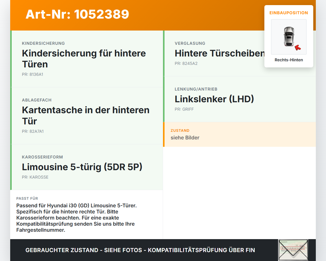 Hyundai I 30 GD 15-17 Lim Türfangband Türbremse Türanschlag Rechts Hinten Hyundai I 30 GD 15-17 30.10.2015 gebraucht Vorschau 3