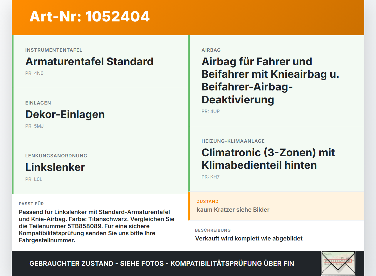 VW Touran II 5T 15-24 Armaturenbrett Panel komplett VW Touran II 5T 15-24 12.05.2016 5TB857003E 5TB858089 gebraucht Vorschau 3