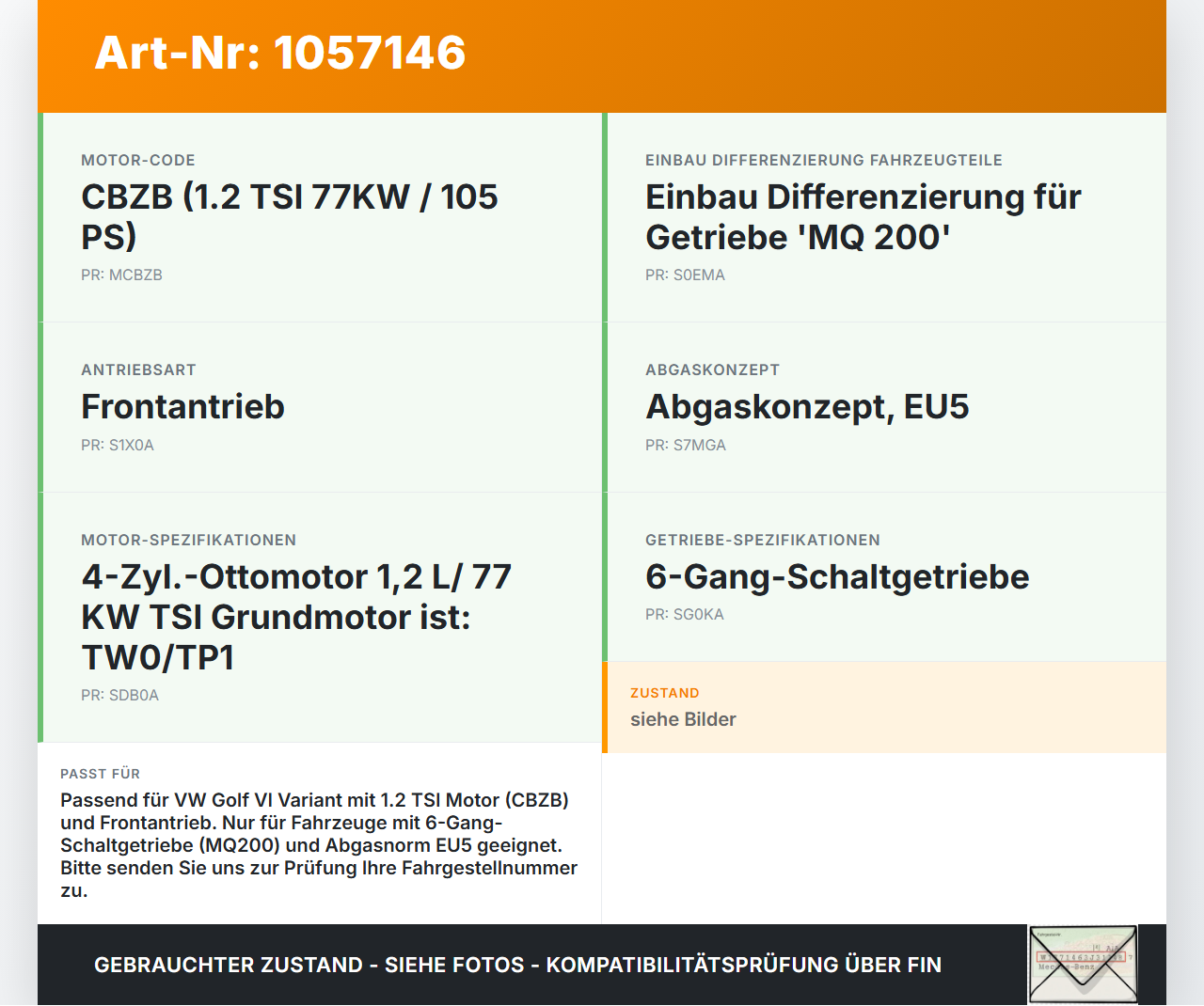 VW Golf VI 6 09-13 TSI 1,2 77KW Hosenrohr Vorderrohr Abgasrohr Flexrohr VW Golf VI 6 09-13 15.10.2012 1K0254307J... Vorschau 3