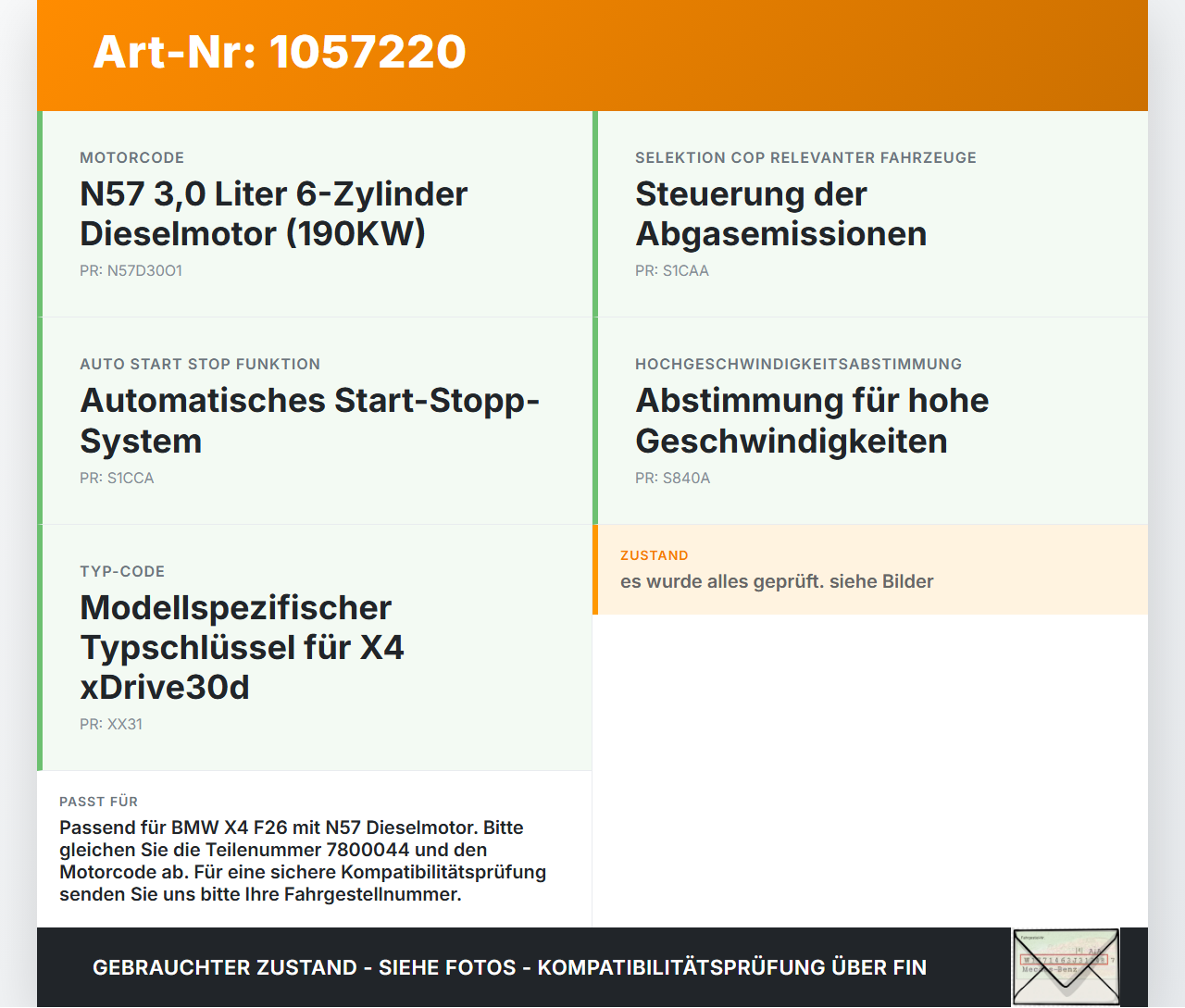 BMW X4 F26 14-18 3,0d 190KW Brücke und Nockenwellen BMW X4 F26 14-18 08.04.2016 11317800044 7800044 11317800044-06... Vorschau 3