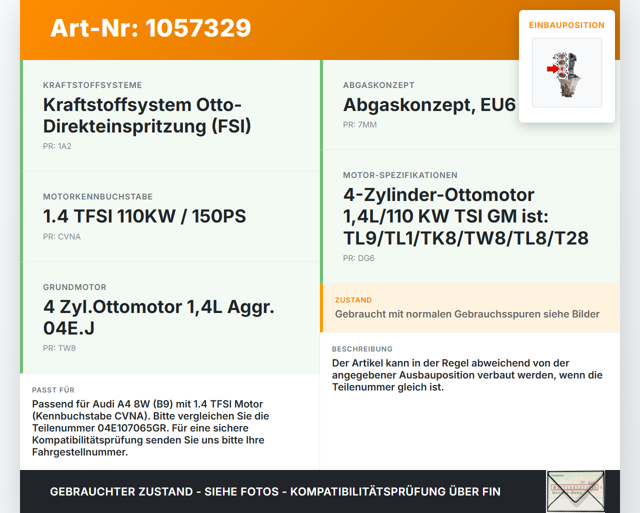Audi A4 8W B9 15-19 TFSI 1,4 110KW CVNA Kolben mit Pleuel Pos B Audi A4 8W B9 15-19 08.08.2017 04E107065GR gebraucht Vorschau 3