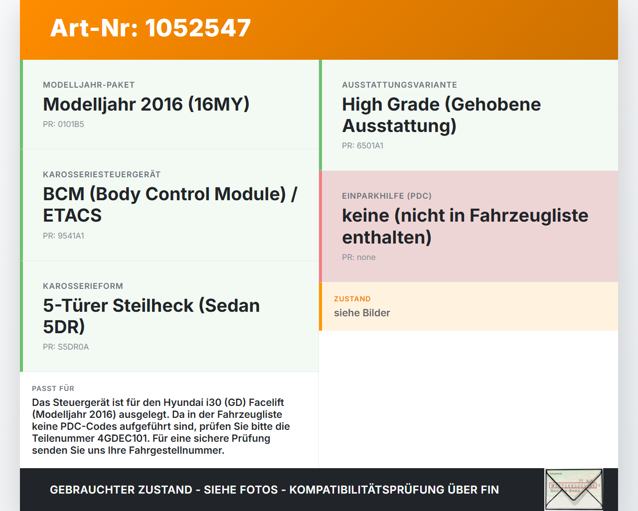 Hyundai I 30 GD 15-17 Steuergerät ECU Modul  Einparkhilfe PDC SG Hyundai I 30 GD 15-17 30.10.2015 A656399700... Vorschau 3