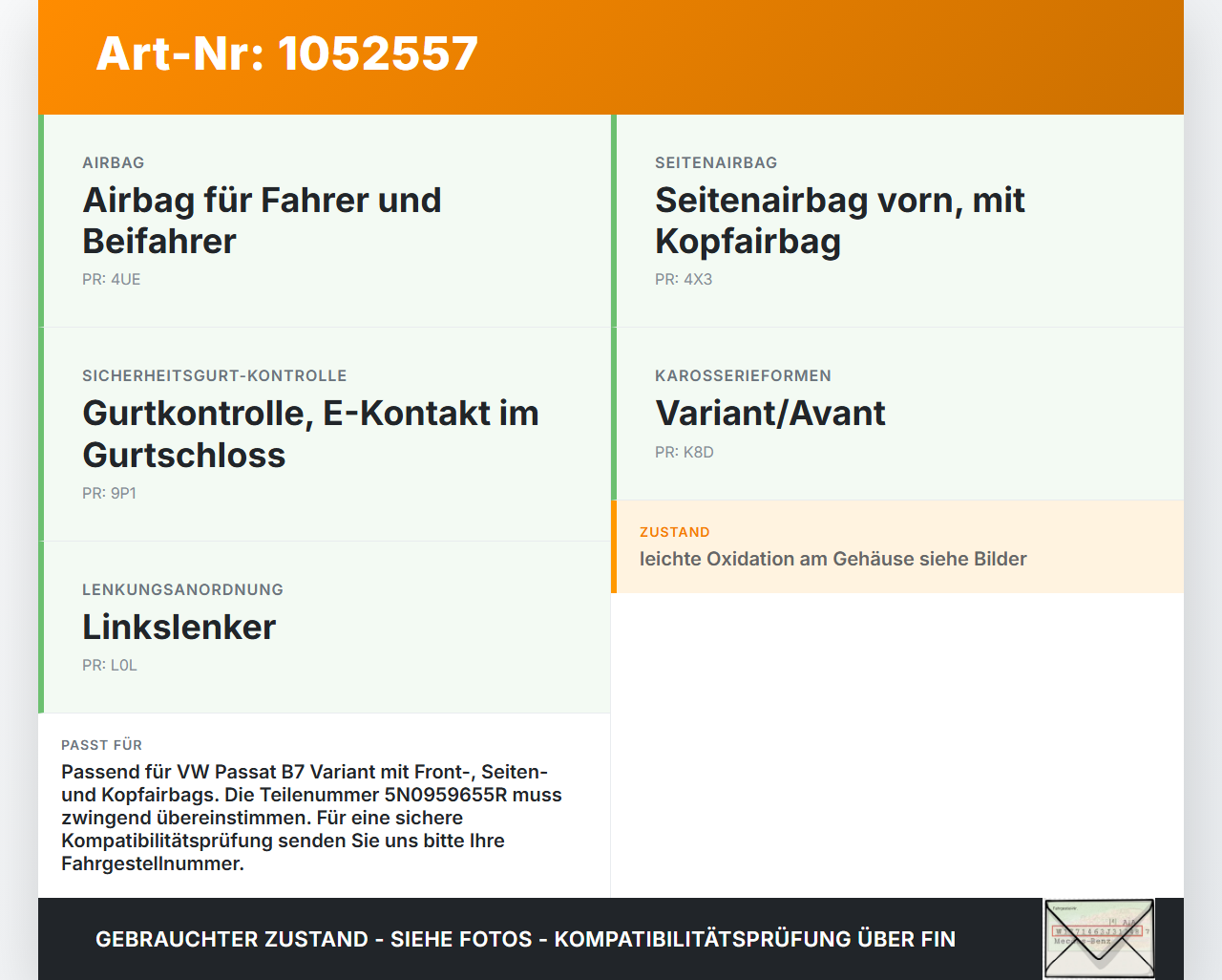 VW Passat 3C B7 10-14 Airbag Steuergerät Airbagsteuergerät VW Passat 3C B7 10-14 21.03.2011 5N0959655AA 5N0959655R... Vorschau 3
