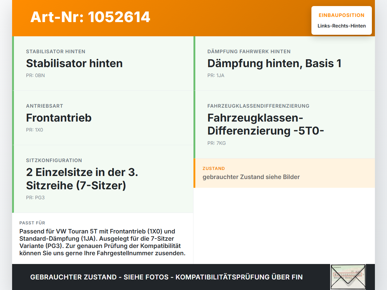 VW Touran II 5T 15-24 Stossdämpfer Links und Rechts Hinten VW Touran II 5T 15-24 12.05.2016 5QA512011AQ gebraucht Vorschau 3