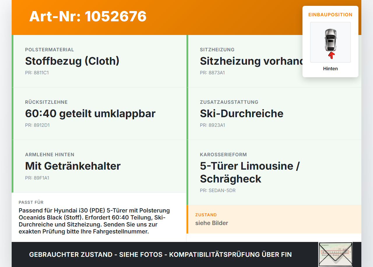 Hyundai PDE 17-20 Lim Sitzbezug Sitzpolster für Rücksitzbank Hinten Hyundai PDE 17-20 28.03.2019 89100G4000PKW gebraucht Vorschau 3