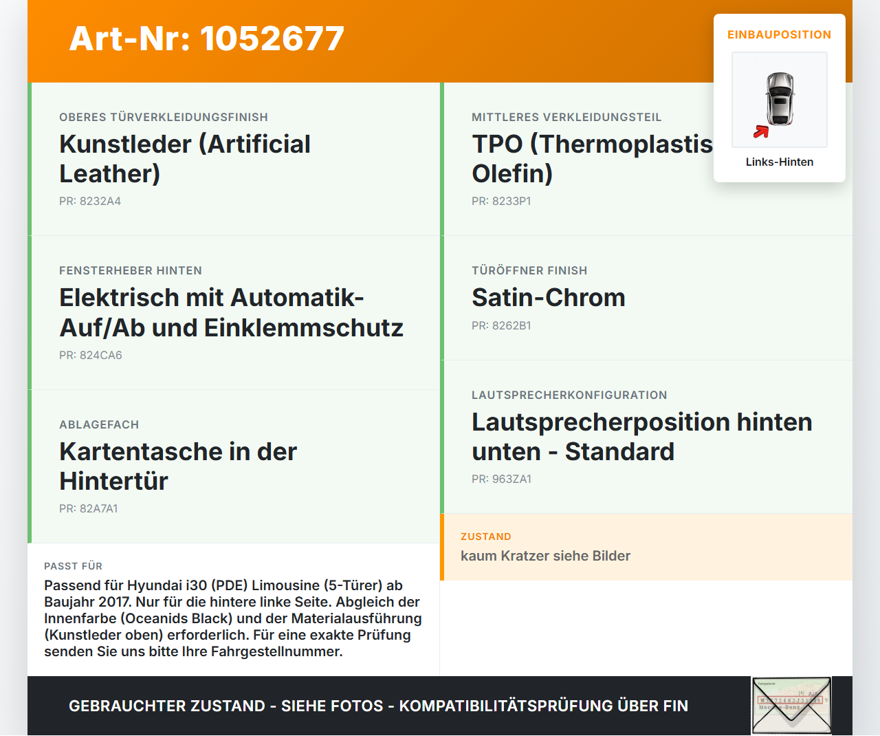 Hyundai PDE 17-20 Lim Türverkleidung Türpappe Links Hinten Hyundai PDE 17-20 28.03.2019 gebraucht Vorschau 3