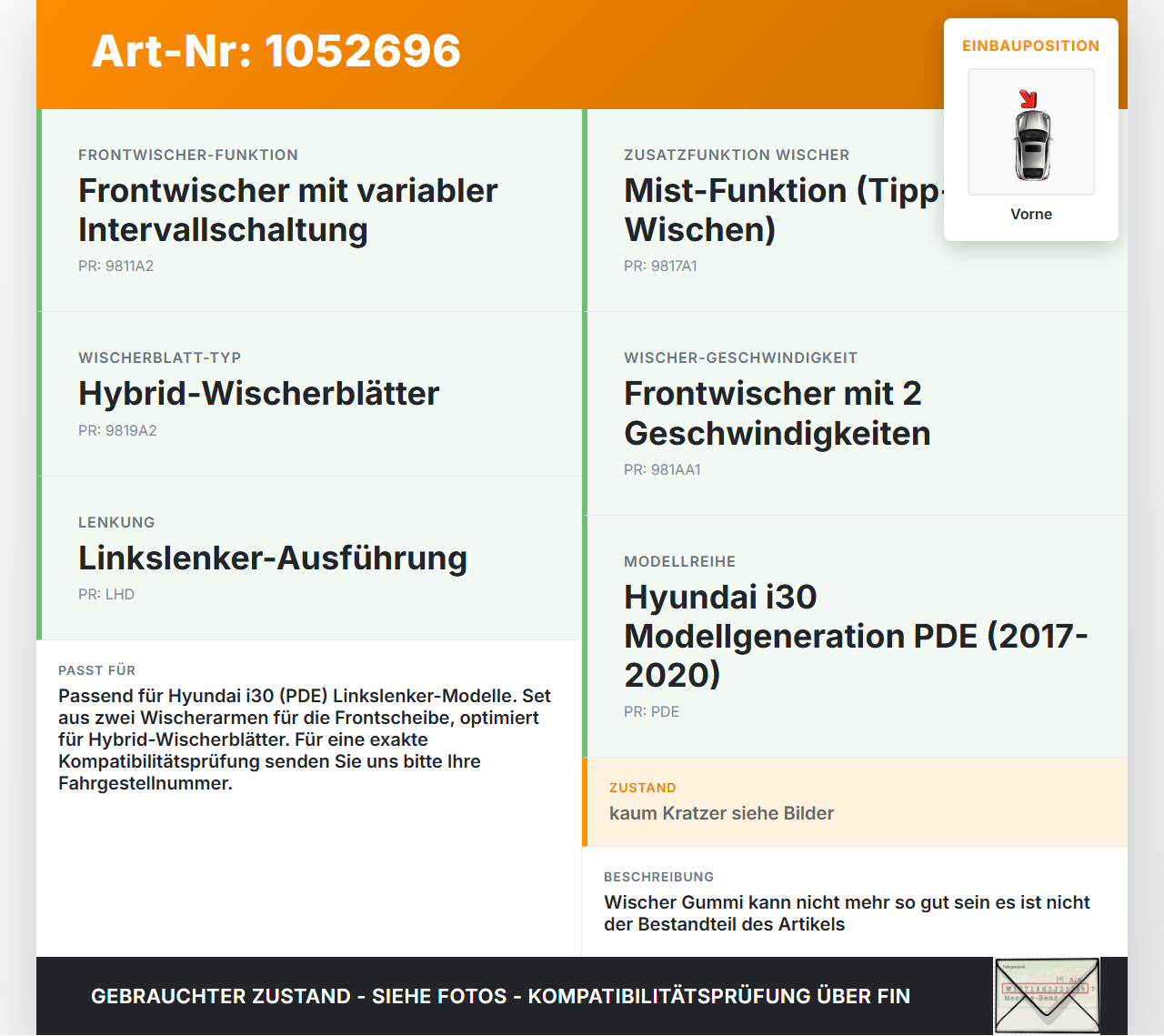 Hyundai PDE 17-20 2x Scheibenwischer Wischarm Vorne Hyundai PDE 17-20 28.03.2019 gebraucht Vorschau 3