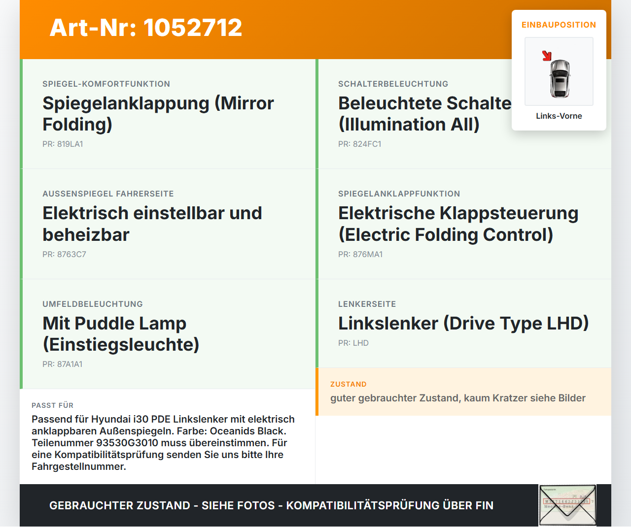 Hyundai PDE 17-20 Spiegelverstellung Aussenspiegel Schalter Links Vorne Hyundai PDE 17-20 28.03.2019 93530G3010... Vorschau 3