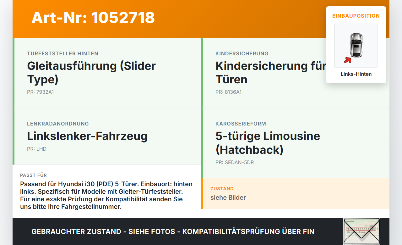Hyundai PDE 17-20 Lim Türfangband Türbremse Türanschlag Links Hinten Hyundai PDE 17-20 28.03.2019 gebraucht Vorschau 3