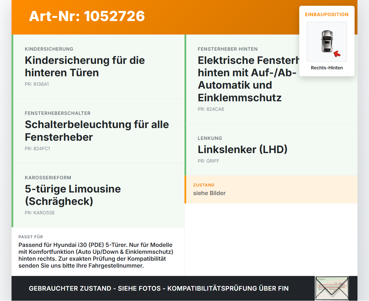 Hyundai PDE 17-20 Lim Fensterhebermotor Antrieb Fensterheber Rechts Hinten Hyundai PDE 17-20 28.03.2019 83460-G4010... Vorschau 3