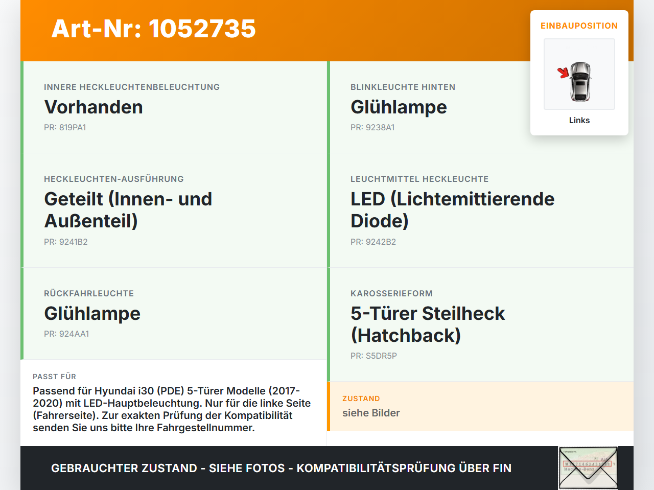 Hyundai PDE 17-20 Lim Rückleuchte Rücklicht Heckleuchte Links orig Hyundai PDE 17-20 28.03.2019 gebraucht Vorschau 3