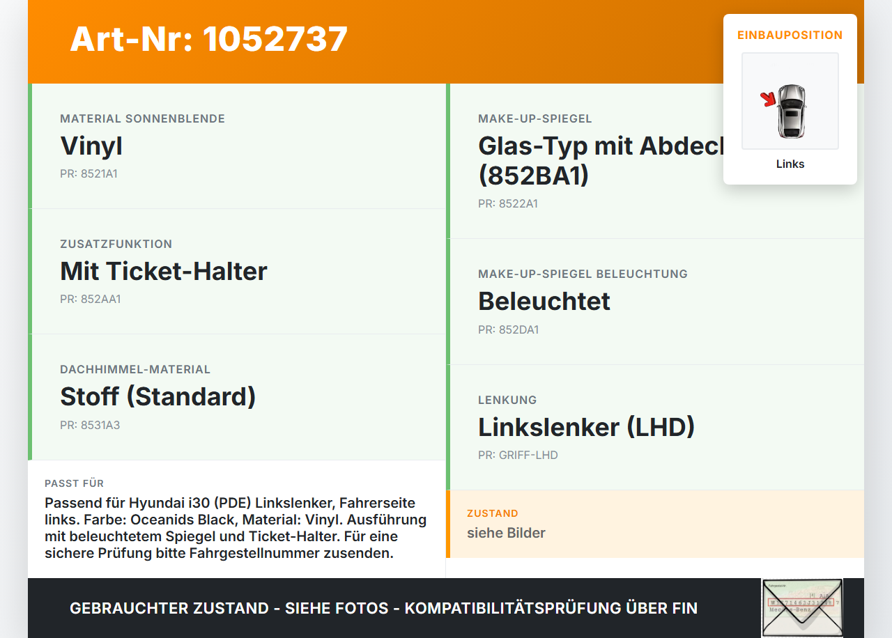 Hyundai PDE 17-20 Sonnenblende Links für Fahrer Hyundai PDE 17-20 28.03.2019 gebraucht Vorschau 3