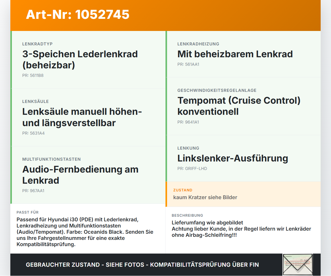 Hyundai PDE 17-20 Lenkrad ohne Airbag Hyundai PDE 17-20 28.03.2019 Q4470TRY 190322-00060 A00033 gebraucht Vorschau 3