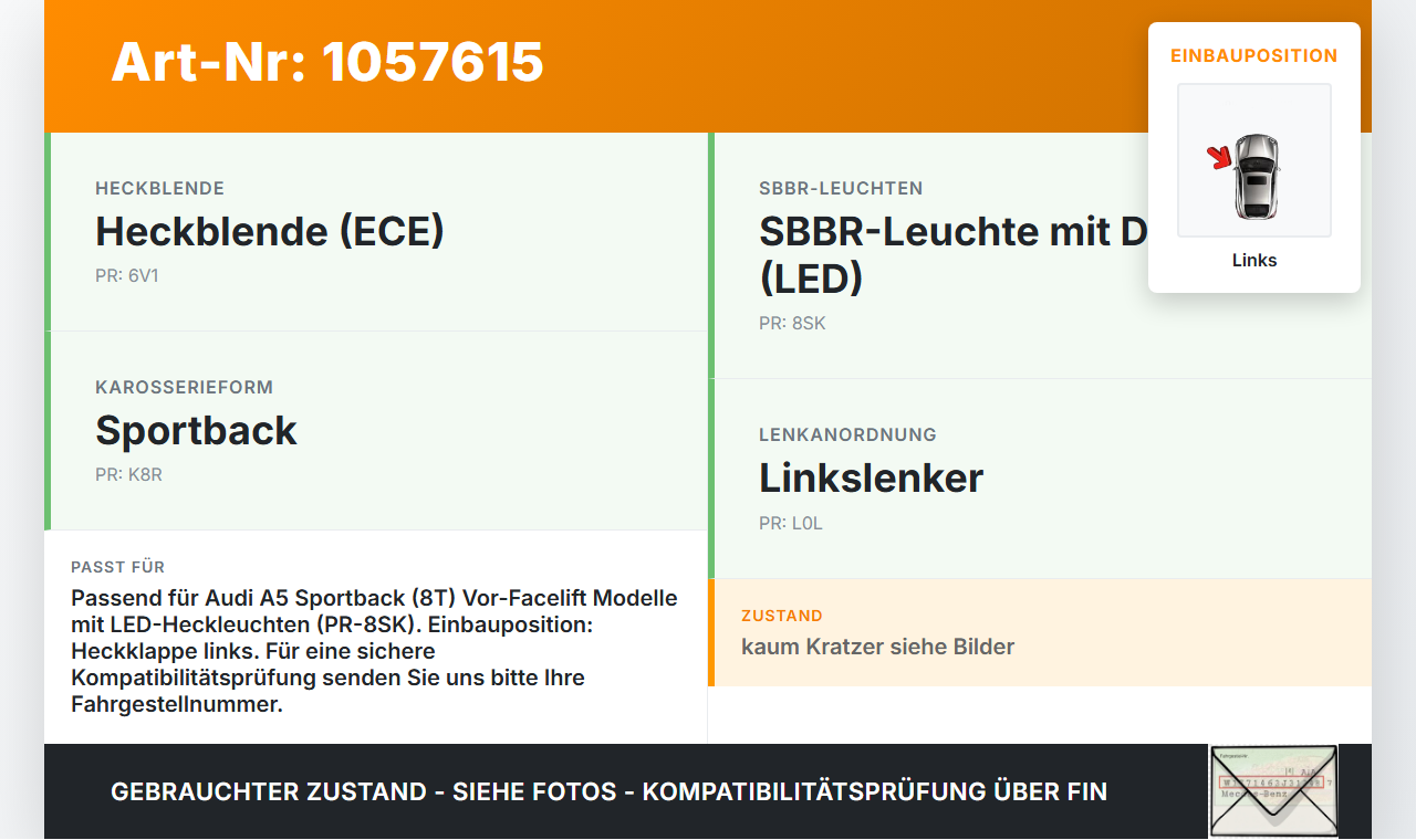Audi Audi A5 8T 09-11 Lim LED Rückleuchte Heckleuchte Klappe Links Audi Audi A5 8T 09-11 20.04.2011 8T0945093A gebraucht Vorschau 3