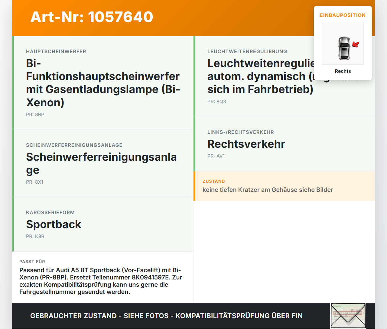 Audi Audi A5 8T 09-11 Xenon Vorschaltgerät Rechts Audi Audi A5 8T 09-11 20.04.2011 8K0941597E 8K0941597C W003T20171... Vorschau 3