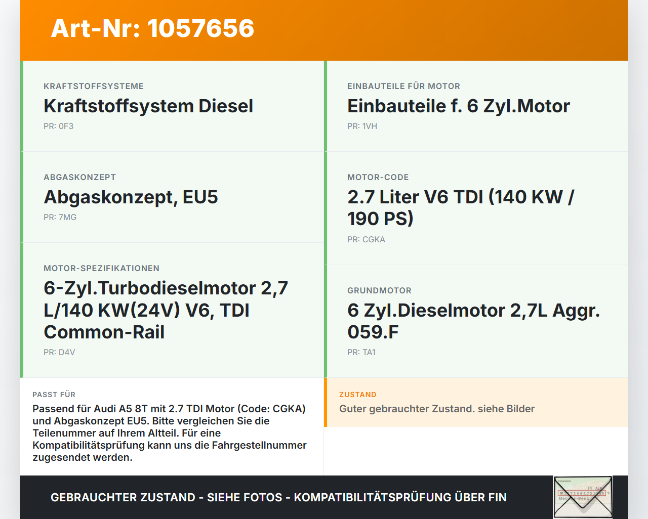 Audi Audi A5 8T 09-11 TDI 2,7 140KW Luftmassenmesser Luftmengenmesser Audi Audi A5 8T 09-11 20.04.2011 059906461N... Vorschau 3