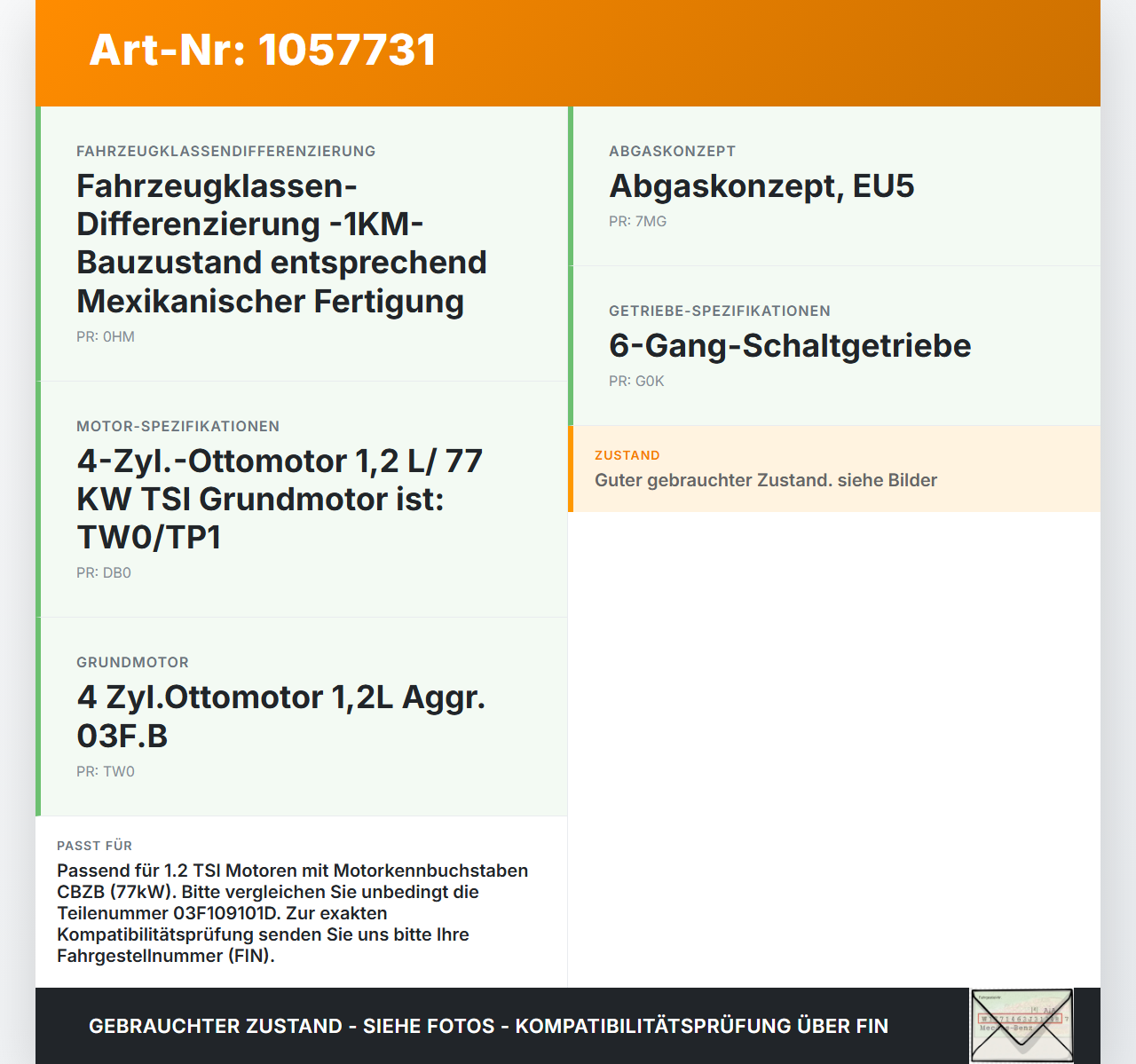 VW Golf VI 6 09-13 TSI 1,2 77KW CBZB Nockenwelle VW Golf VI 6 09-13 15.10.2012 03F109101D gebraucht Vorschau 3