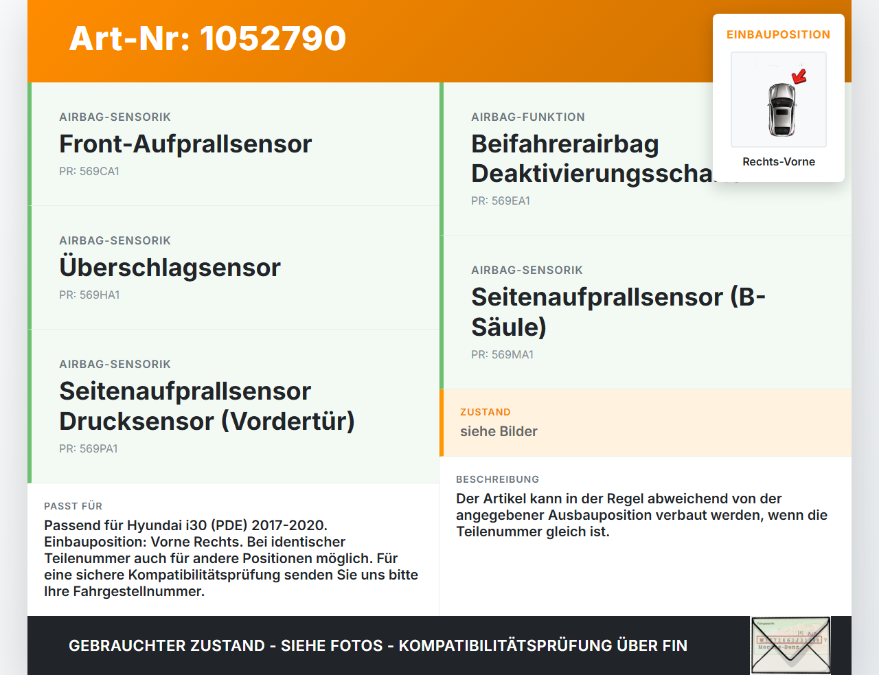 Hyundai PDE 17-20 Sensor für Airbag Crashsensor Airbagsensor Rechts Vorne Hyundai PDE 17-20 28.03.2019 95920-G3100... Vorschau 3