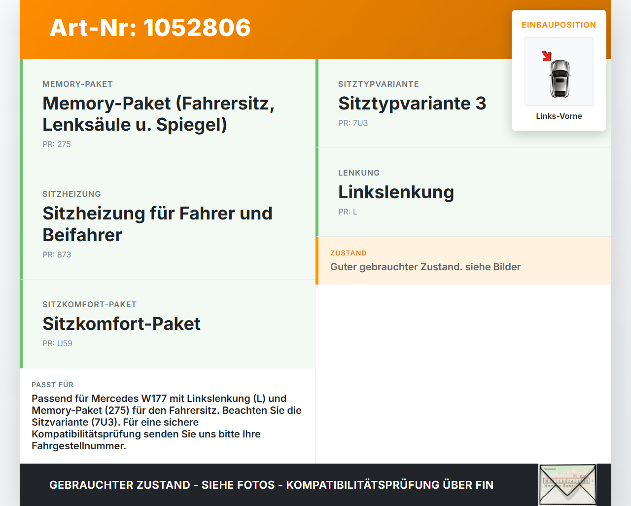 Mercedes W177 A200d 18-22 Stellmotor Antrieb für Sitz Verstellung Links Vorne Mercedes W177 A200d 18-22 12.07.2019... Vorschau 3