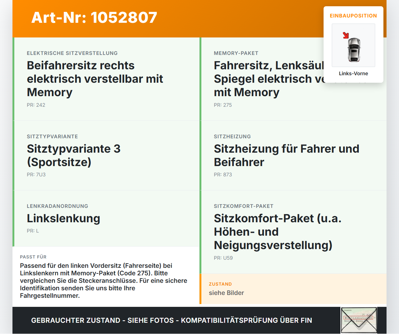 Mercedes W177 A200d 18-22 Stellmotor Antrieb für Sitz Verstellung Links Vorne Mercedes W177 A200d 18-22 12.07.2019... Vorschau 3