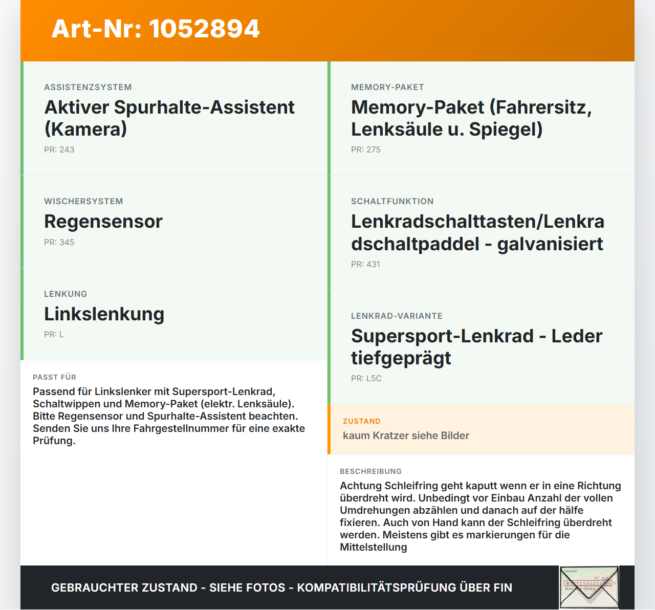 Mercedes W177 A200d 18-22 Airbag Schleifring Wickelfeder Lenkstockschalter Mercedes W177 A200d 18-22 12.07.2019... Vorschau 3