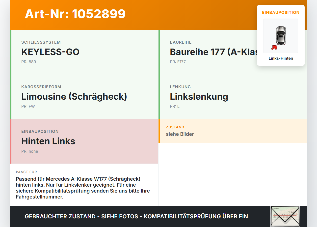 Mercedes W177 A200d 18-22 Lim Türfangband Türbremse Türanschlag Links Hinten Mercedes W177 A200d 18-22 12.07.2019... Vorschau 3