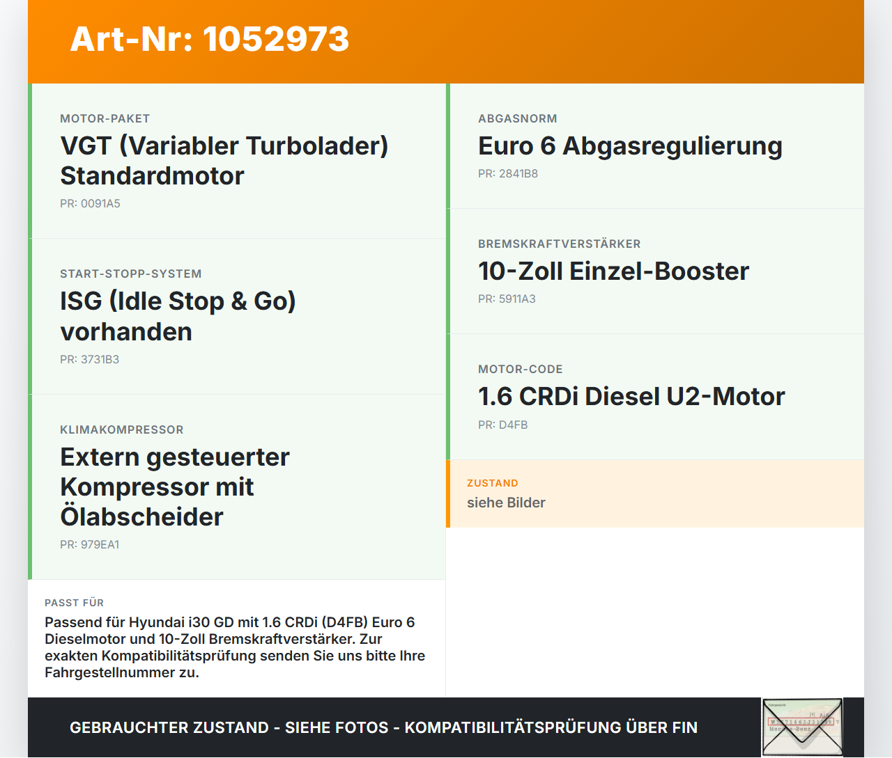 Hyundai I 30 GD 15-17 CRDi 1,6 81KW D4FB Unterdruckpumpe Vakuumpumpe Hyundai I 30 GD 15-17 30.10.2015 59100-G4000... Vorschau 3