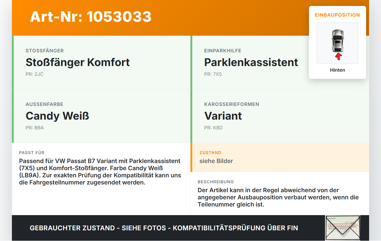 VW Passat 3C B7 10-14 Abstands Sensor Parksensor PDC Hinten LB9A VW Passat 3C B7 10-14 21.03.2011 1S0919275C... Vorschau 3