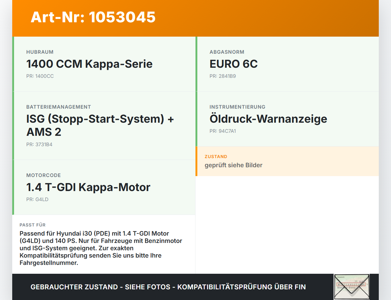 Hyundai PDE 17-20 1,4i 103KW G4LD Ölstandssensor Öl Sensor Ölsensor Hyundai PDE 17-20 28.03.2019 21590-2A100 6PR... Vorschau 3