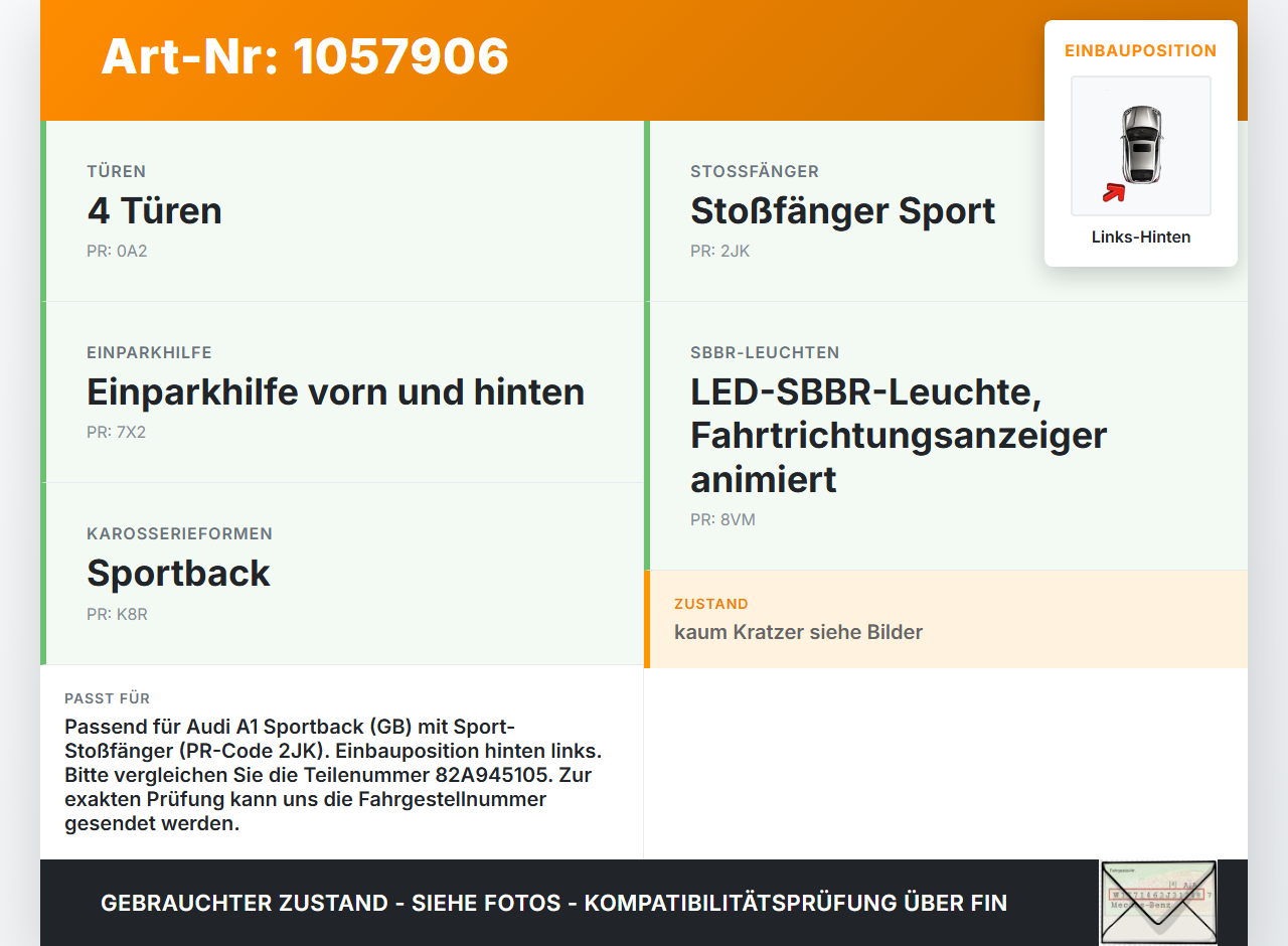 Audi A1 Sportback 18-24 Reflektor Rückstrahler  für Stoßstange Hinten Links Audi A1 Sportback 18-24 29.03.2019... Vorschau 3
