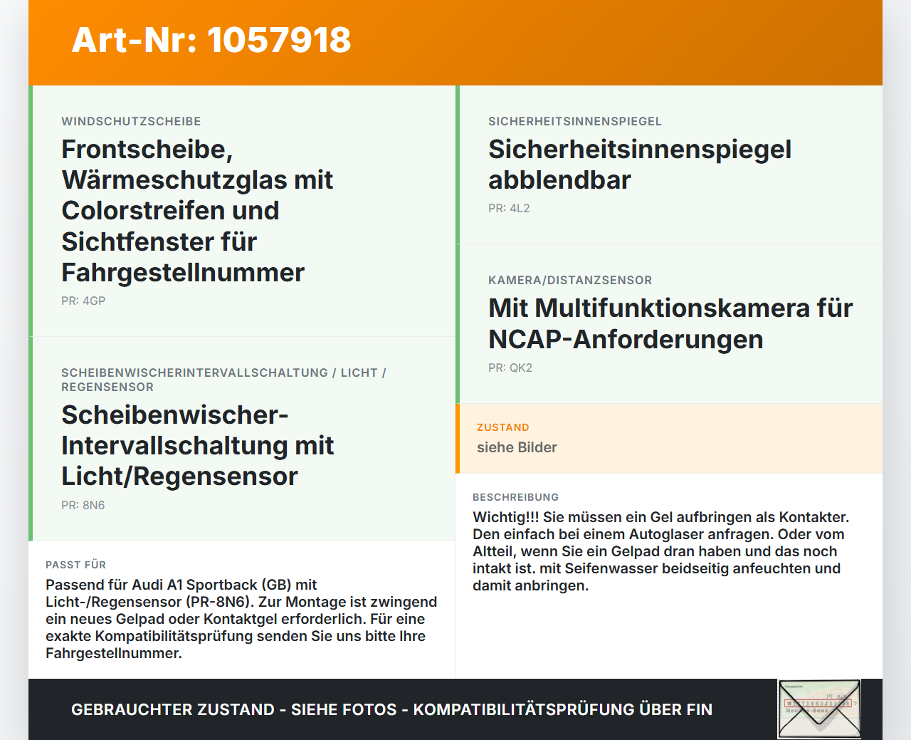 Audi A1 Sportback 18-24 Regensensor Audi A1 Sportback 18-24 29.03.2019 81A955555A 81A9555555A gebraucht Vorschau 3