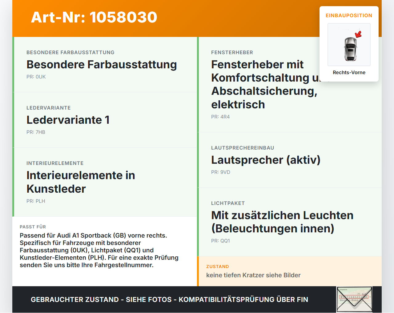Audi A1 Sportback 18-24 Türverkleidung Türpappe Rechts Vorne Audi A1 Sportback 18-24 29.03.2019 82B867104C gebraucht Vorschau 3