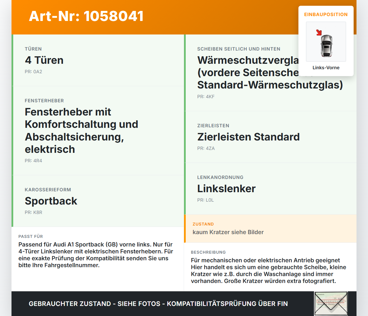 Audi A1 Sportback 18-24 Seitenscheibe LVK Fenster Türscheibe Links Vorne Audi A1 Sportback 18-24 29.03.2019... Vorschau 3