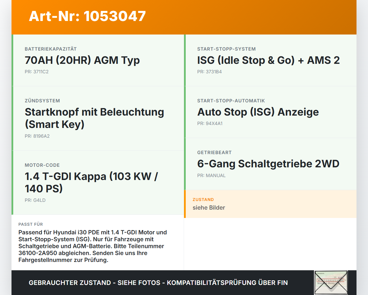 Hyundai PDE 17-20 1,4i 103KW Anlasser Starter Hyundai PDE 17-20 28.03.2019 36100-2A950 600075 gebraucht Vorschau 3