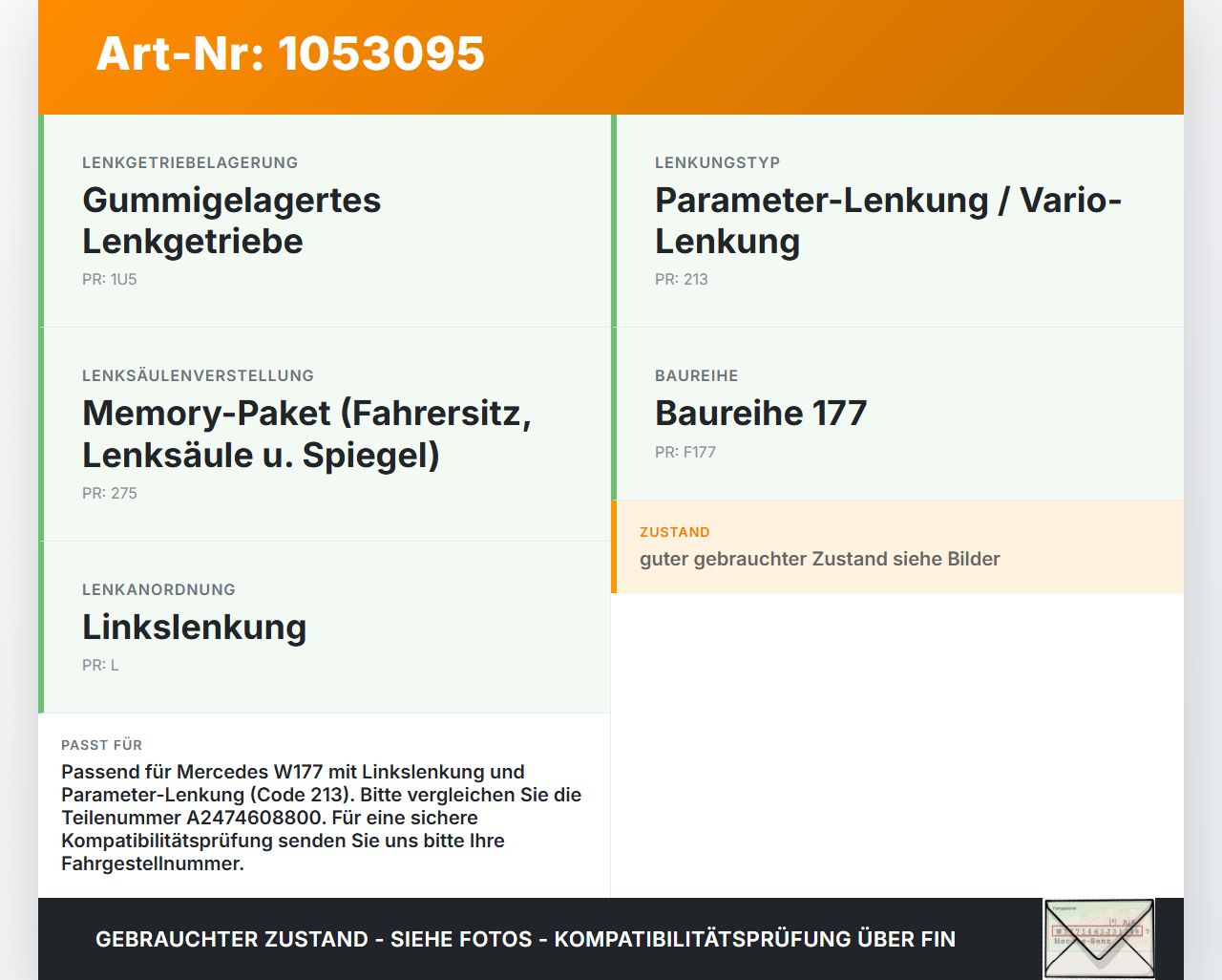 Mercedes W177 A200d 18-22 Lenkungsteil Kreuzgelenk Mercedes W177 A200d 18-22 12.07.2019 A2474608800 1916800229 gebraucht Vorschau 3
