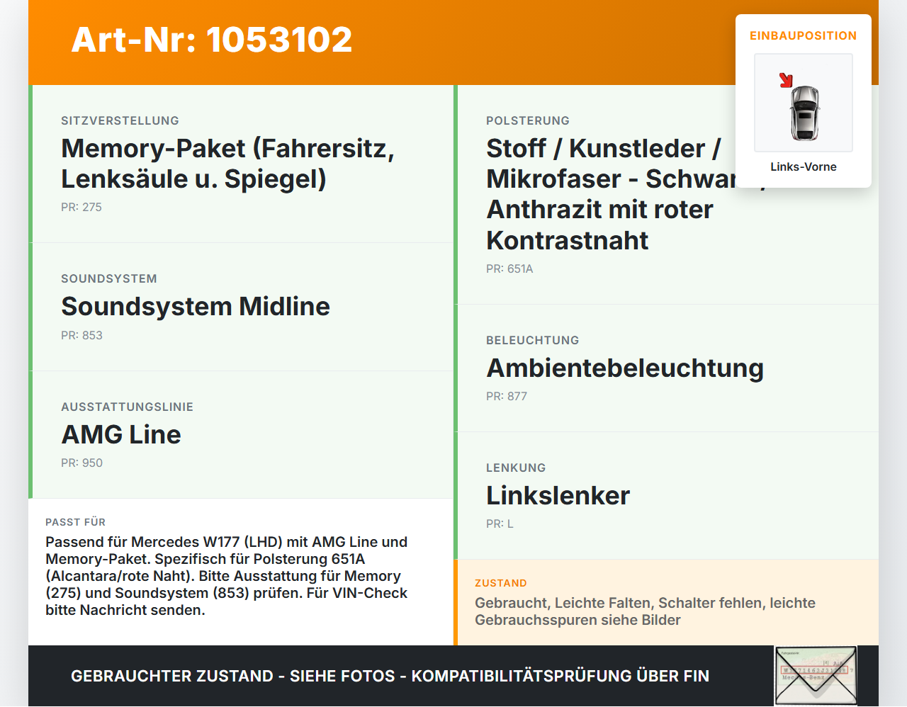 Mercedes W177 A200d 18-22 Lim Türverkleidung vorne links Alcantara rote Naht Mercedes W177 A200d 18-22 12.07.2019... Vorschau 3