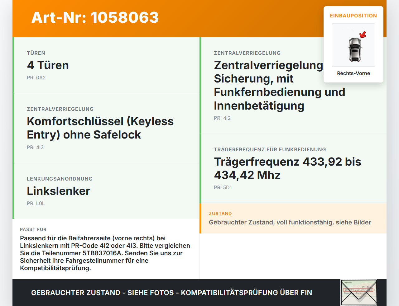 Audi A1 Sportback 18-24 Türschloss m. ZV Stellmotor Rechts Vorne Audi A1 Sportback 18-24 29.03.2019 5TB837016A gebraucht Vorschau 3