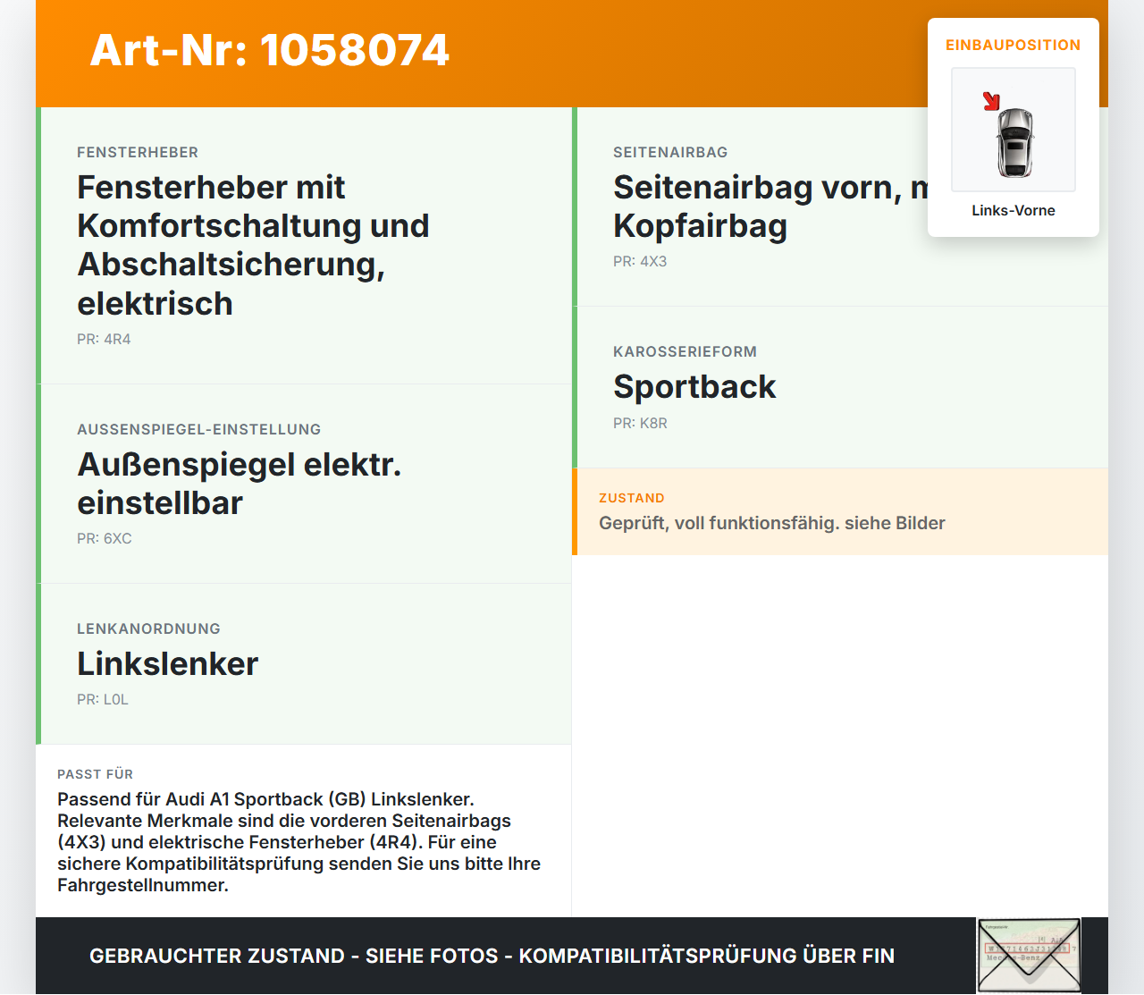 Audi A1 Sportback 18-24 SG Steuergerät für Tür Airbag Links Vorne Audi A1 Sportback 18-24 29.03.2019 5Q4959393F... Vorschau 3
