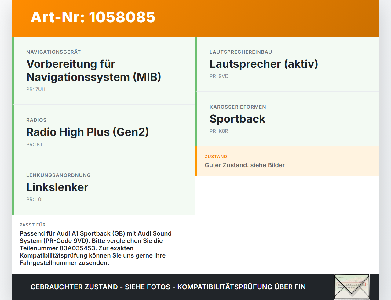 Audi A1 Sportback 18-24 Lautsprecher Center für Armaturenbrett Audi A1 Sportback 18-24 29.03.2019 83A035453 gebraucht Vorschau 3
