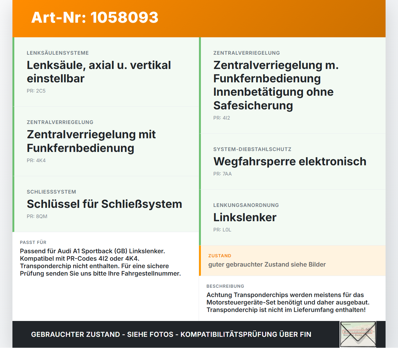Audi A1 Sportback 18-24 Lenkradschloss Lenkradriegel Wegfahrsperre Audi A1 Sportback 18-24 29.03.2019 1K0905851D... Vorschau 3