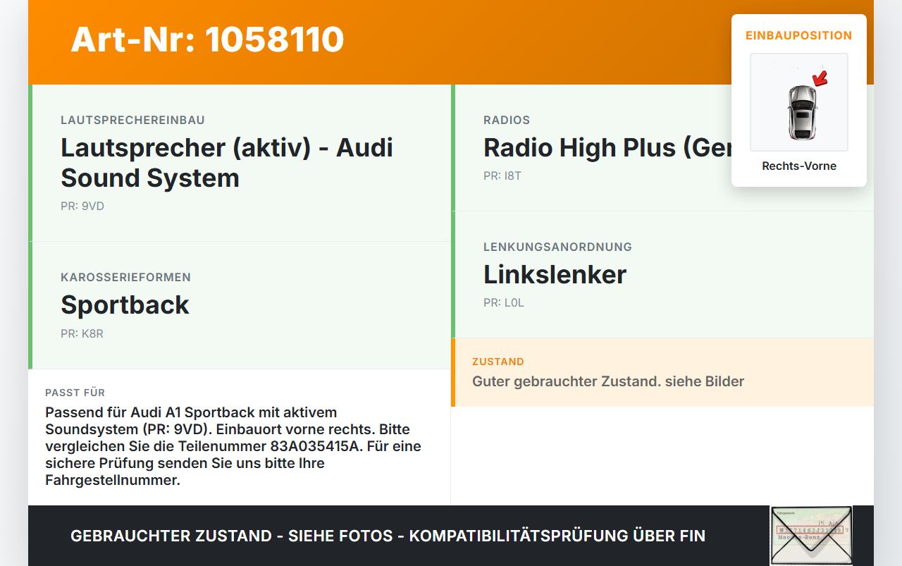 Audi A1 Sportback 18-24 Lautsprecher Mitteltöner Rechts Vorne Audi A1 Sportback 18-24 29.03.2019 83A035415A gebraucht Vorschau 3