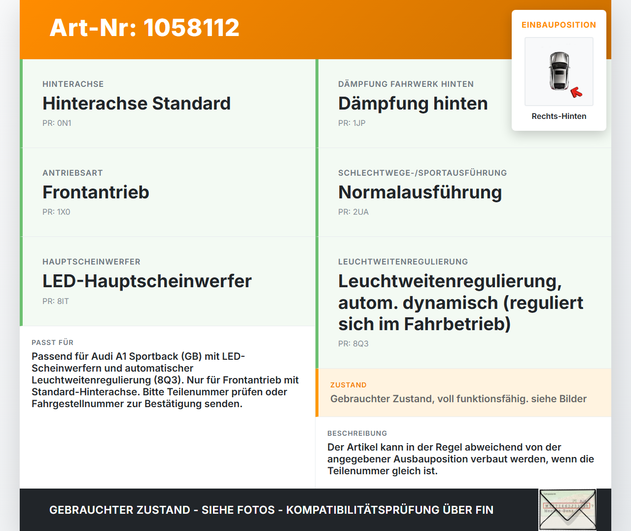 Audi A1 Sportback 18-24 Niveausensor Xenon LWR Sensor Neigung Rechts Hinten Audi A1 Sportback 18-24 29.03.2019... Vorschau 3