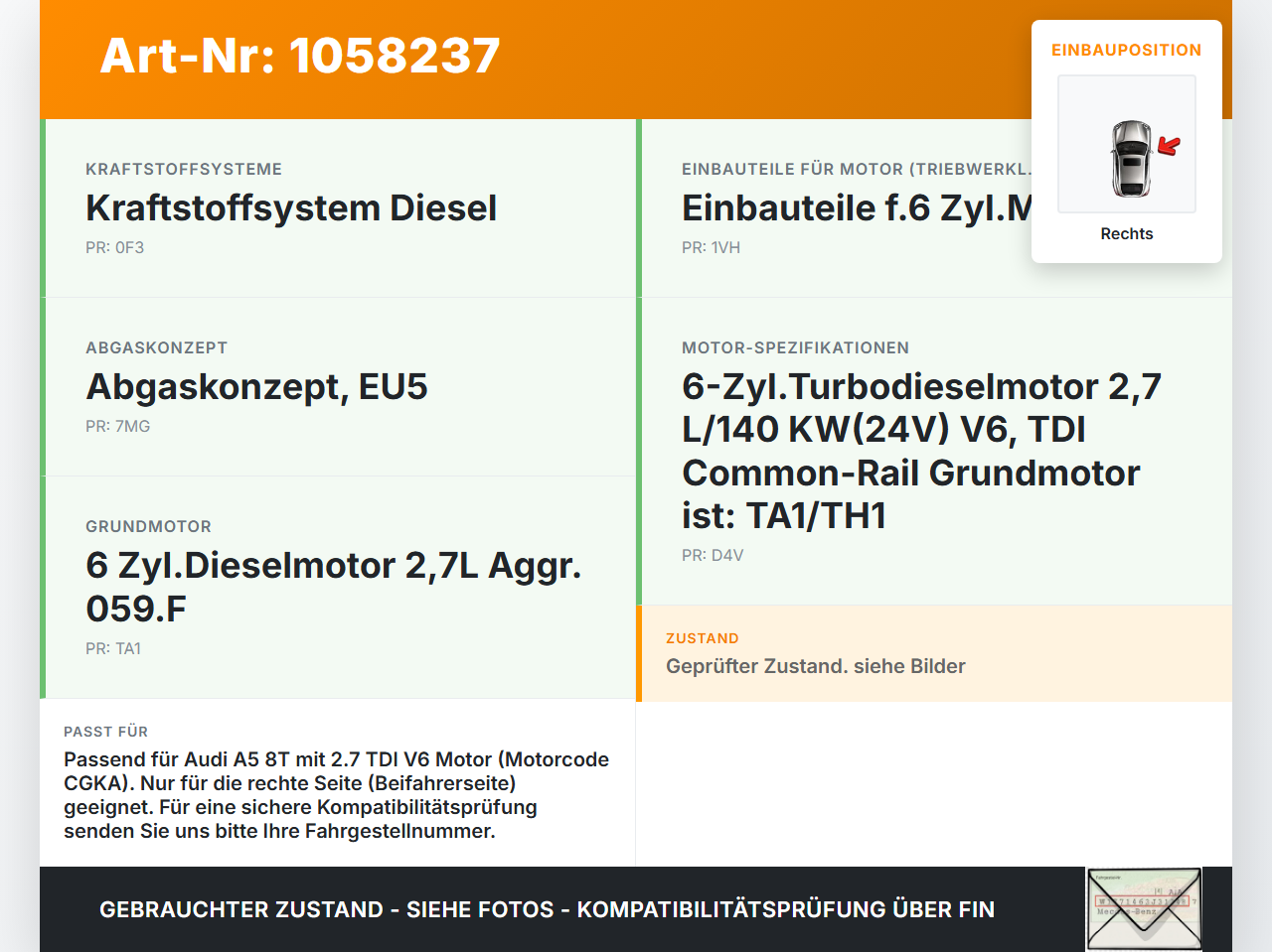 Audi Audi A5 8T 09-11 TDI 2,7 140KW Hochdruck Verteiler Verteilerrohr Rechts Audi Audi A5 8T 09-11 20.04.2011... Vorschau 3