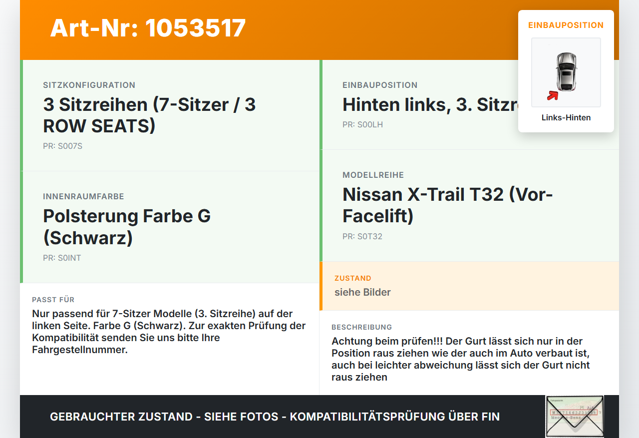 Nissan X-Trail T32 14-17 Gurt Sicherheitsgurt Links Hinten 3te Reihe Nissan X-Trail T32 14-17 09.03.2015... Vorschau 3