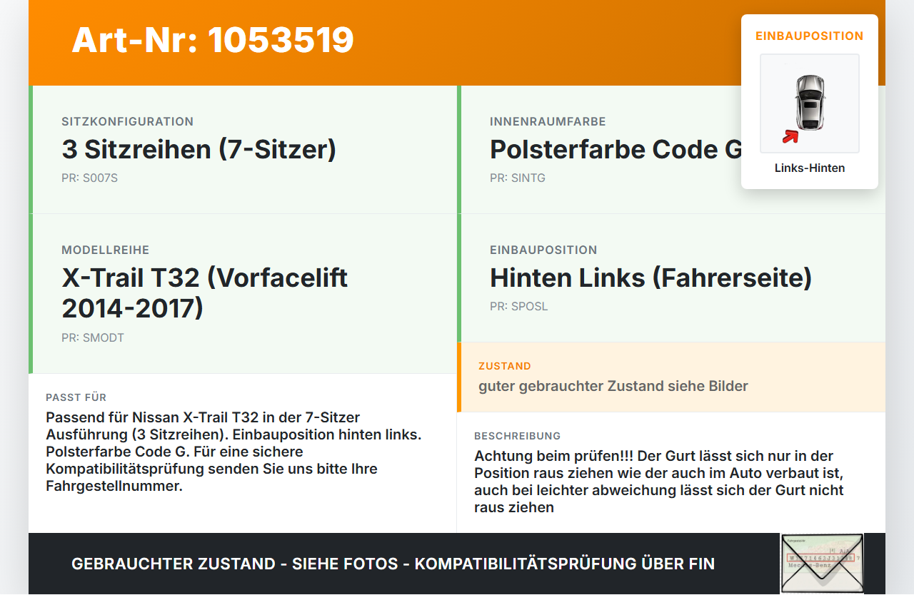Nissan X-Trail T32 14-17 Gurt Sicherheitsgurt Links Hinten Nissan X-Trail T32 14-17 09.03.2015 TK-AB0-G2701 1134916... Vorschau 3