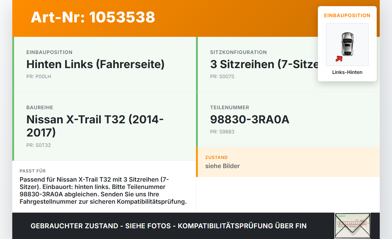 Nissan X-Trail T32 14-17 Airbagsensor Crashsensor Links Hinten Nissan X-Trail T32 14-17 09.03.2015 98830-3RA0A... Vorschau 3
