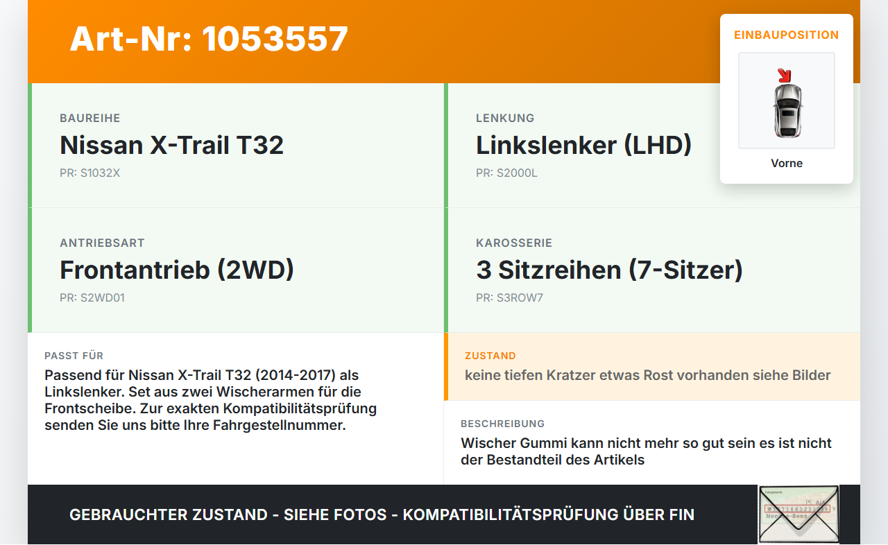 Nissan X-Trail T32 14-17 2x Scheibenwischer Wischarm Vorne Nissan X-Trail T32 14-17 09.03.2015 gebraucht Vorschau 3