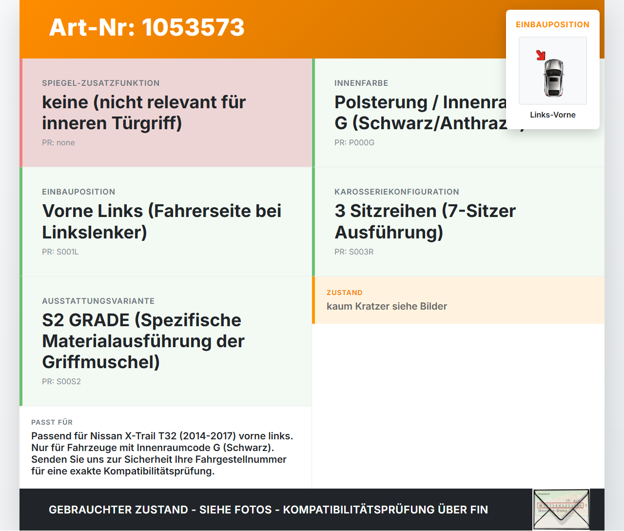 Nissan X-Trail T32 14-17 Türgriff Griff Griffmuschel Innen Links Vorne Nissan X-Trail T32 14-17 09.03.2015 gebraucht Vorschau 3