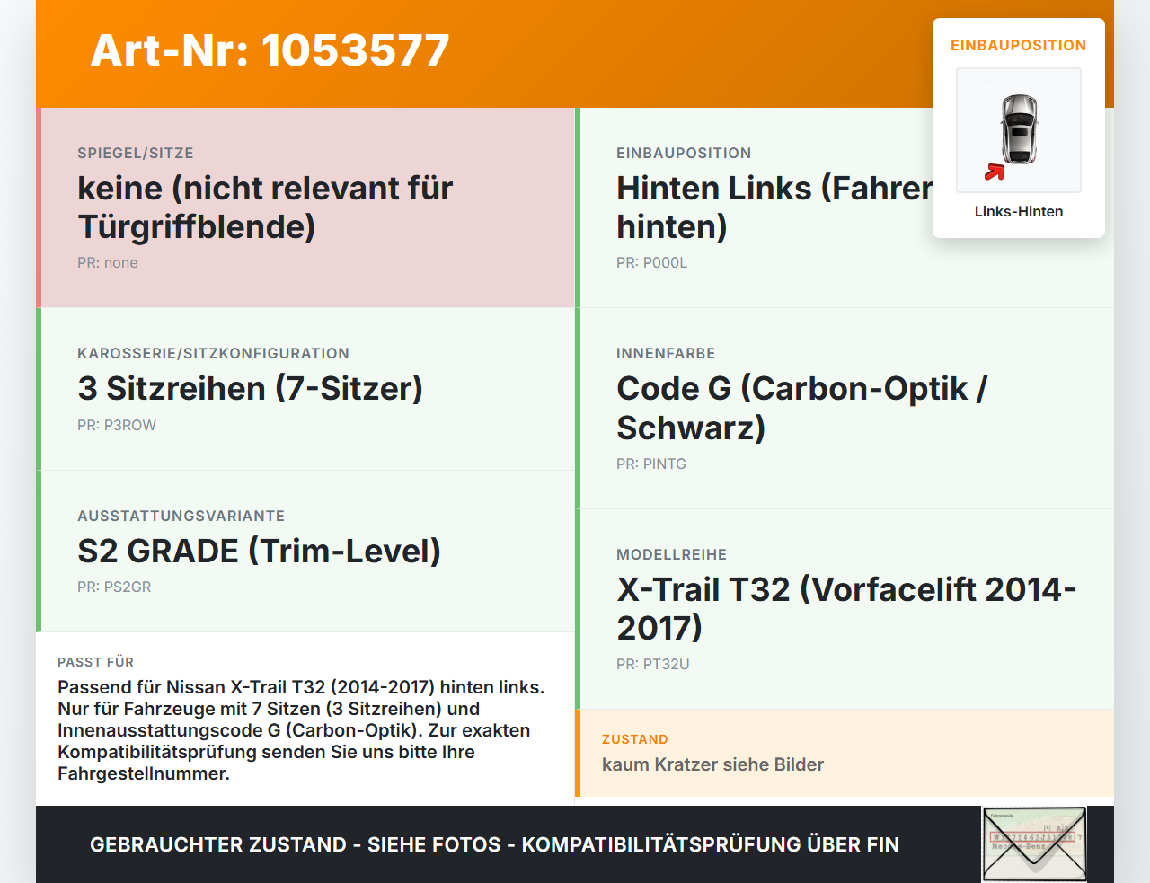 Nissan X-Trail T32 14-17 Blende Türgriff Innen Carbon Optik Links Hinten Nissan X-Trail T32 14-17 09.03.2015... Vorschau 3